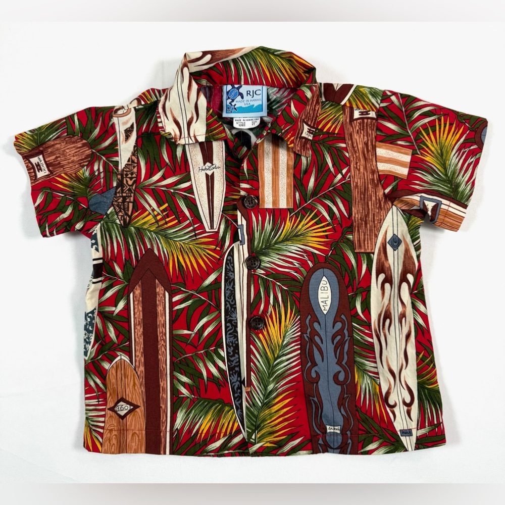 VINTAGE RJC Toddler Aloha Shirt Size 1T Surfboard Print Hawaiian Shirt Tropical‎